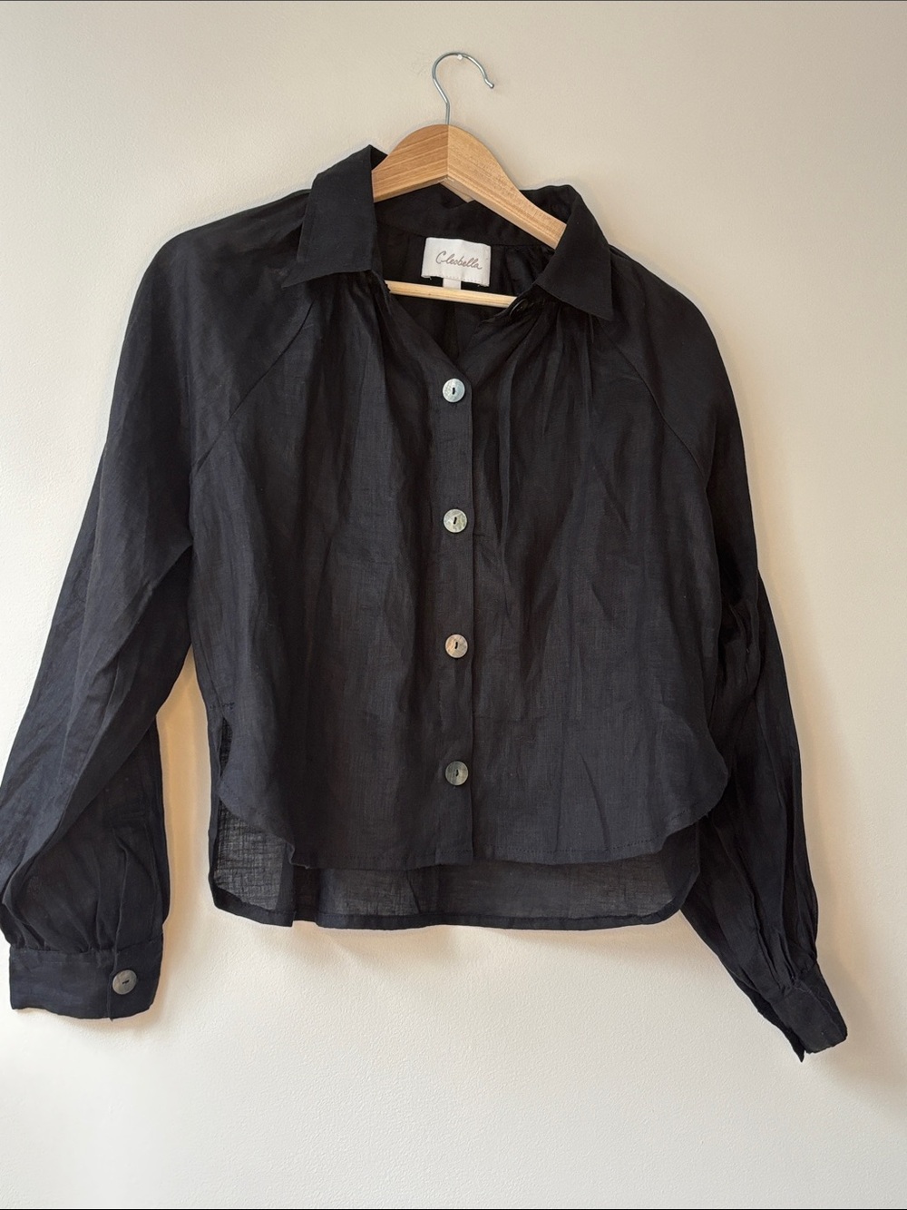 Cleobella Black Button-Front Cropped Shirt